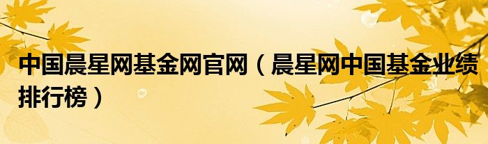 中国晨星网基金网官网(晨星网中国基金业绩排行榜)