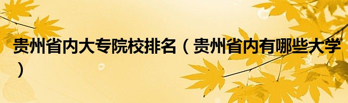 贵州省内大专院校排名(贵州省内有哪些大学)