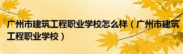 广州市建筑工程职业学校怎么样(广州市建筑工程职业学校)