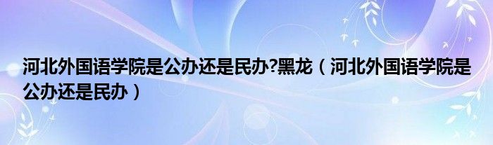 河北外国语学院是公办还是民办?黑龙(河北外国语学院是公办还是民办)