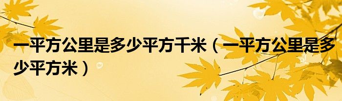一平方公里是多少平方千米(一平方公里是多少平方米)