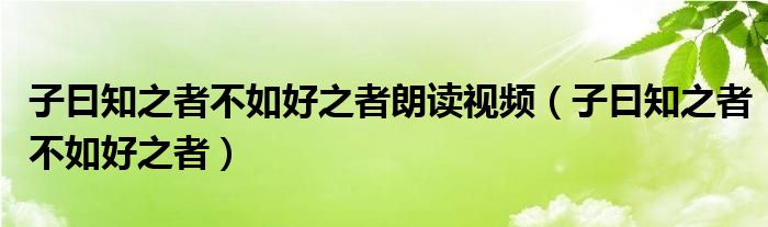 子曰知之者不如好之者朗读视频(子曰知之者不如好之者)