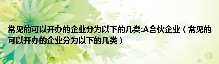 常见的可以开办的企业分为以下的几类:A合伙企业(常见的可以开办的企业分为以下的几类)