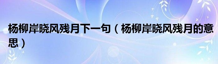 杨柳岸晓风残月下一句(杨柳岸晓风残月的意思)