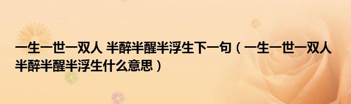 一生一世一双人 半醉半醒半浮生下一句(一生一世一双人 半醉半醒半浮生什么意思)