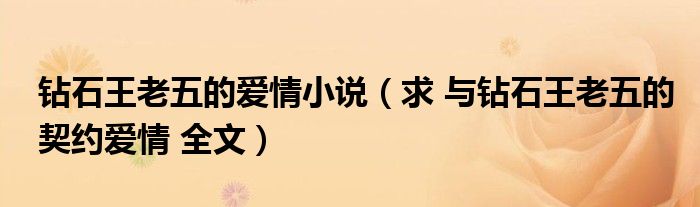钻石王老五的爱情小说(求 与钻石王老五的契约爱情 全文)