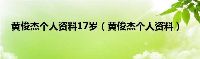 黄俊杰个人资料17岁(黄俊杰个人资料)