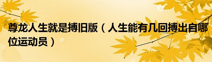 尊龙人生就是搏旧版(人生能有几回搏出自哪位运动员)