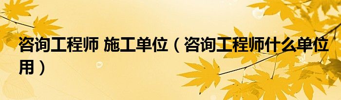 咨询工程师 施工单位(咨询工程师什么单位用)