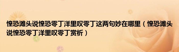 惶恐滩头说惶恐零丁洋里叹零丁这两句妙在哪里(惶恐滩头说惶恐零丁洋里叹零丁赏析)