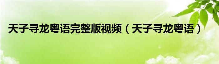 天子寻龙粤语完整版视频(天子寻龙粤语)