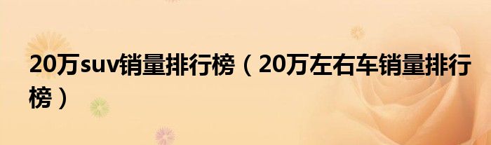 20万suv销量排行榜(20万左右车销量排行榜)