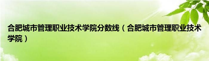 合肥城市管理职业技术学院分数线(合肥城市管理职业技术学院)