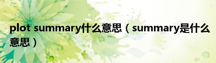 plot summary什么意思(summary是什么意思)