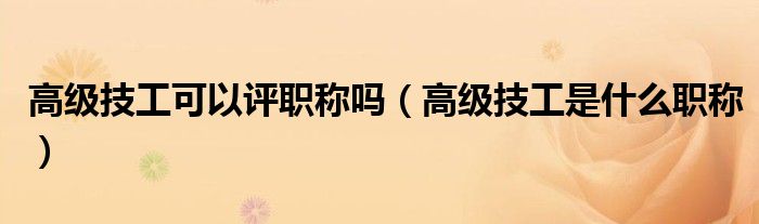 高级技工可以评职称吗(高级技工是什么职称)