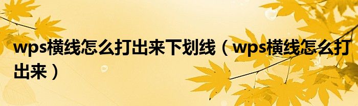 wps横线怎么打出来下划线(wps横线怎么打出来)