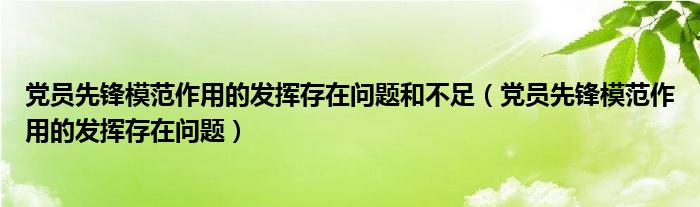 党员先锋模范作用的发挥存在问题和不足(党员先锋模范作用的发挥存在问题)