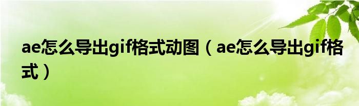 ae怎么导出gif格式动图(ae怎么导出gif格式)
