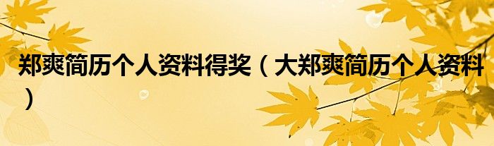 郑爽简历个人资料得奖（大郑爽简历个人资料）