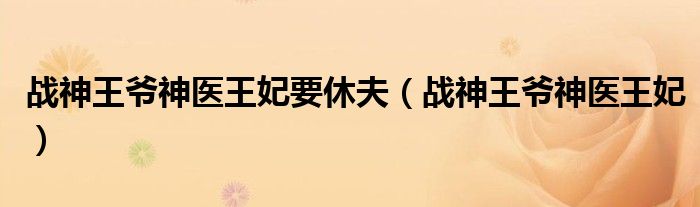 战神王爷神医王妃要休夫（战神王爷神医王妃）