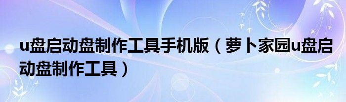 u盘启动盘制作工具手机版(萝卜家园u盘启动盘制作工具)