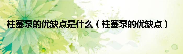柱塞泵的优缺点是什么(柱塞泵的优缺点)