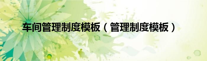 车间管理制度模板（管理制度模板）