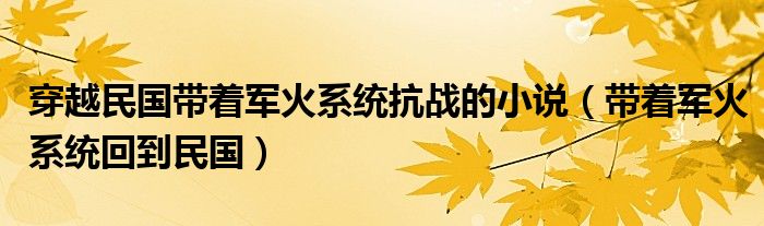 穿越民国带着军火系统抗战的小说(带着军火系统回到民国)