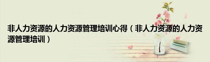 非人力资源的人力资源管理培训心得(非人力资源的人力资源管理培训)