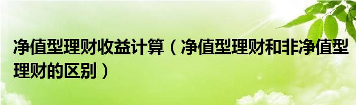 净值型理财收益计算(净值型理财和非净值型理财的区别)
