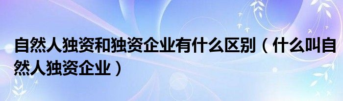 自然人独资和独资企业有什么区别(什么叫自然人独资企业)