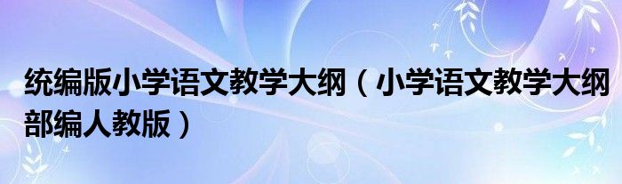 统编版小学语文教学大纲(小学语文教学大纲部编人教版)