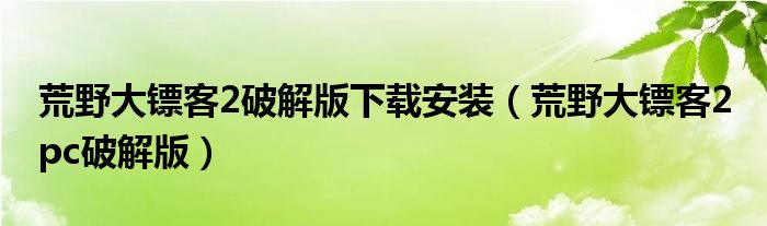 荒野大镖客2破解版下载安装(荒野大镖客2 pc破解版)