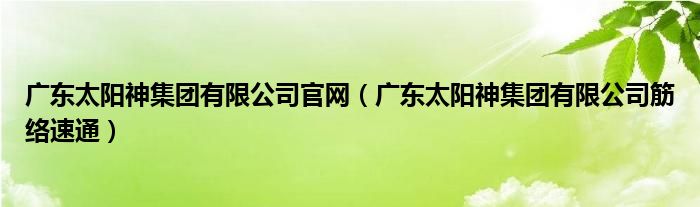 广东太阳神集团有限公司官网(广东太阳神集团有限公司筋络速通)