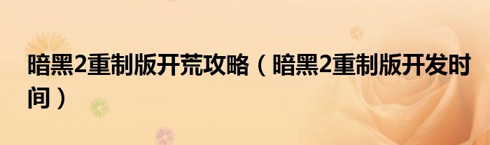 暗黑2重制版开荒攻略(暗黑2重制版开发时间)