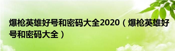 爆枪英雄好号和密码大全2020(爆枪英雄好号和密码大全)