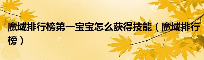 魔域排行榜第一宝宝怎么获得技能(魔域排行榜)