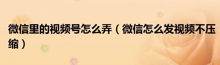 微信里的视频号怎么弄(微信怎么发视频不压缩)