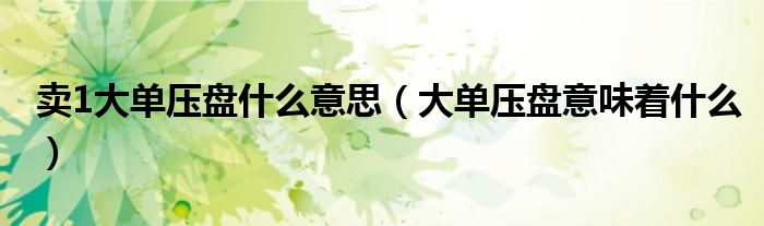 卖1大单压盘什么意思(大单压盘意味着什么)