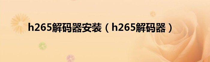 h265解码器安装(h265解码器)