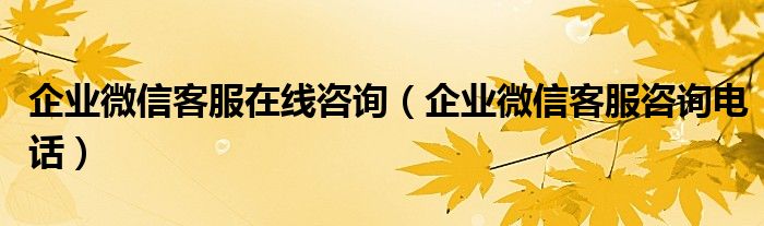 企业微信客服在线咨询(企业微信客服咨询电话)