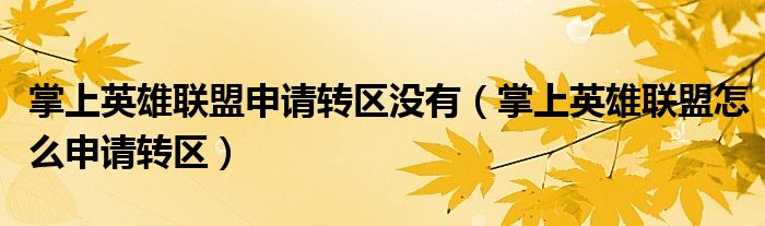 掌上英雄联盟申请转区没有(掌上英雄联盟怎么申请转区)