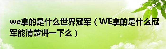 we拿的是什么世界冠军(WE拿的是什么冠军能清楚讲一下么)