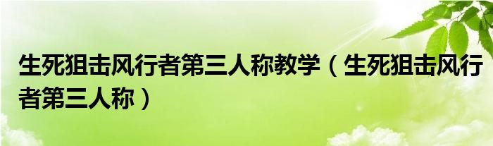 生死狙击风行者第三人称教学(生死狙击风行者第三人称)