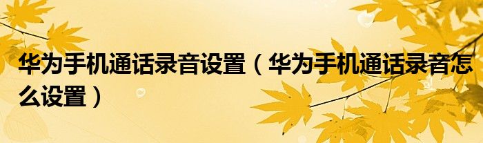 华为手机通话录音设置(华为手机通话录音怎么设置)