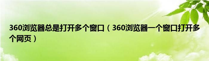 360浏览器总是打开多个窗口(360浏览器一个窗口打开多个网页)