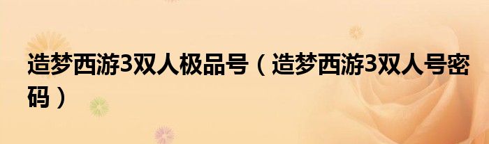 造梦西游3双人极品号(造梦西游3双人号密码)