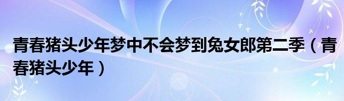 青春猪头少年梦中不会梦到兔女郎第二季(青春猪头少年)