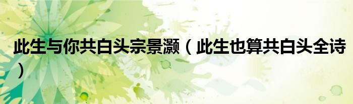 此生与你共白头宗景灏(此生也算共白头全诗)
