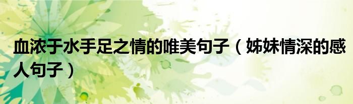 血浓于水手足之情的唯美句子(姊妹情深的感人句子)
